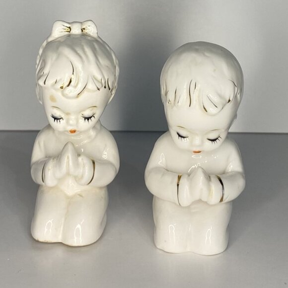 Vintage Praying Boy & Girl Salt & Pepper Shakers - Picture 1 of 8